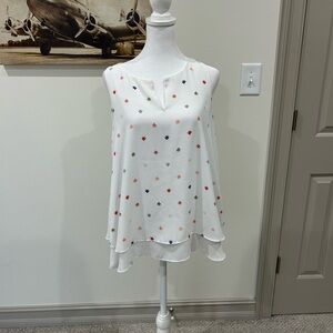 LOFT White Blouse with Colorful Accents